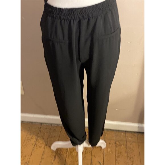 Zara Jogger Tuxedo Stripe Black Elastic Waist Semi Sheer Drawstring Wms Sz M - Picture 6 of 11